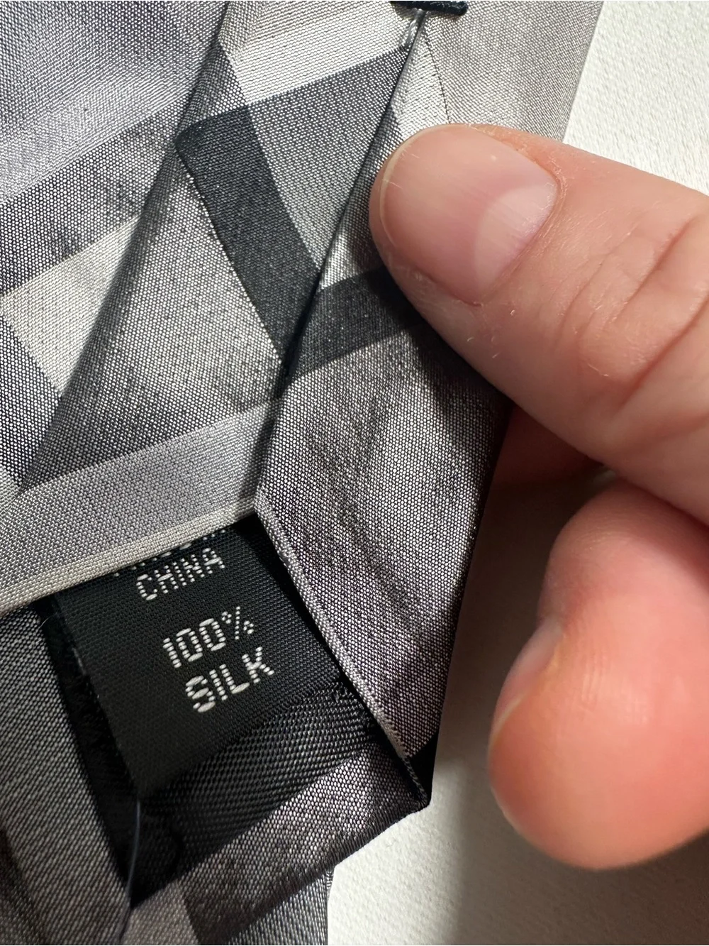 A45. Calvin Klein 100%Silk Tie Gray Black Silver Plaid classic Tie.